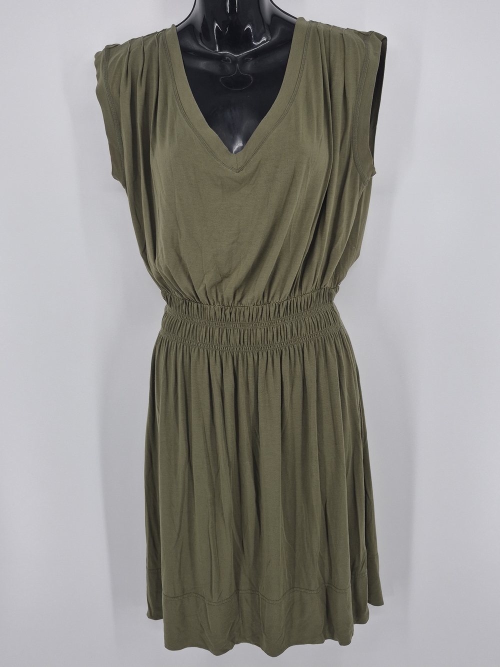 Banana Republic Olive V-Neck Smocked-Waist Midi Dress Size Small